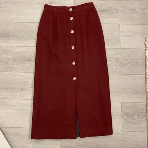 Vintage USA Pioneer Wear Plum Button Midi Western Cowgirl Wool Skirt Size 10